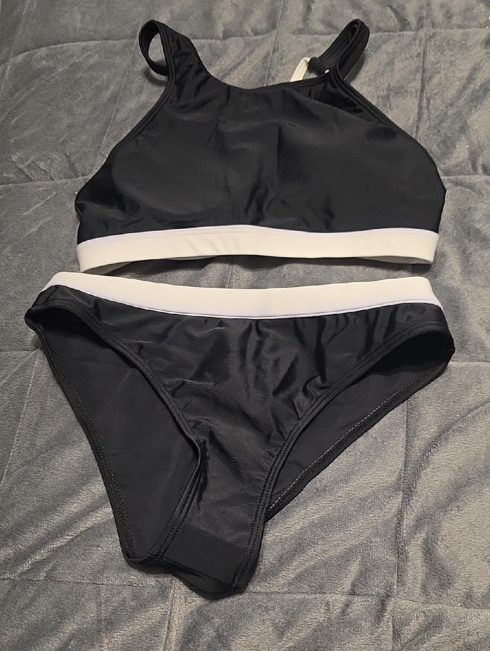 Cupshe Black Bikini with White Contrast Band